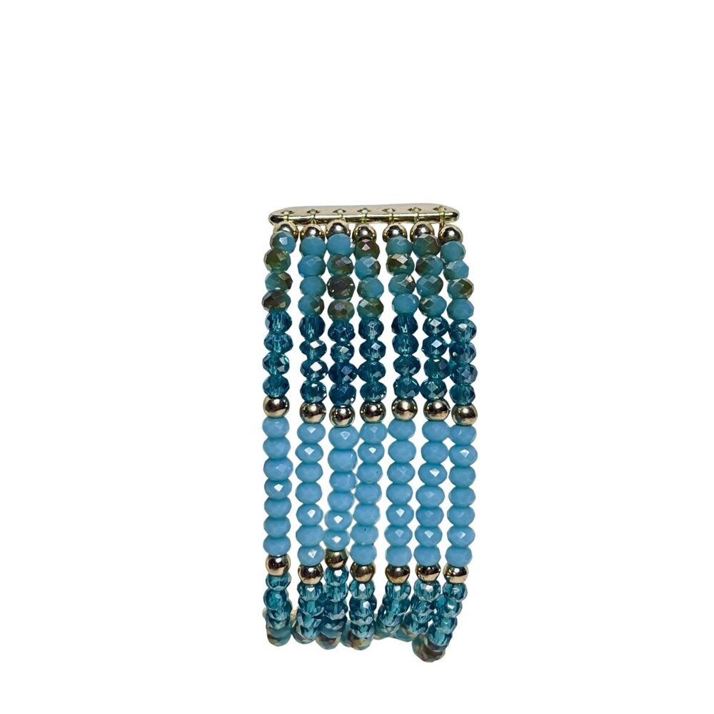 Avon Sunshine Bliss Gold Tone And Faceted Blue Glass Beads Bracelet (6146) - Picture 4 of 8